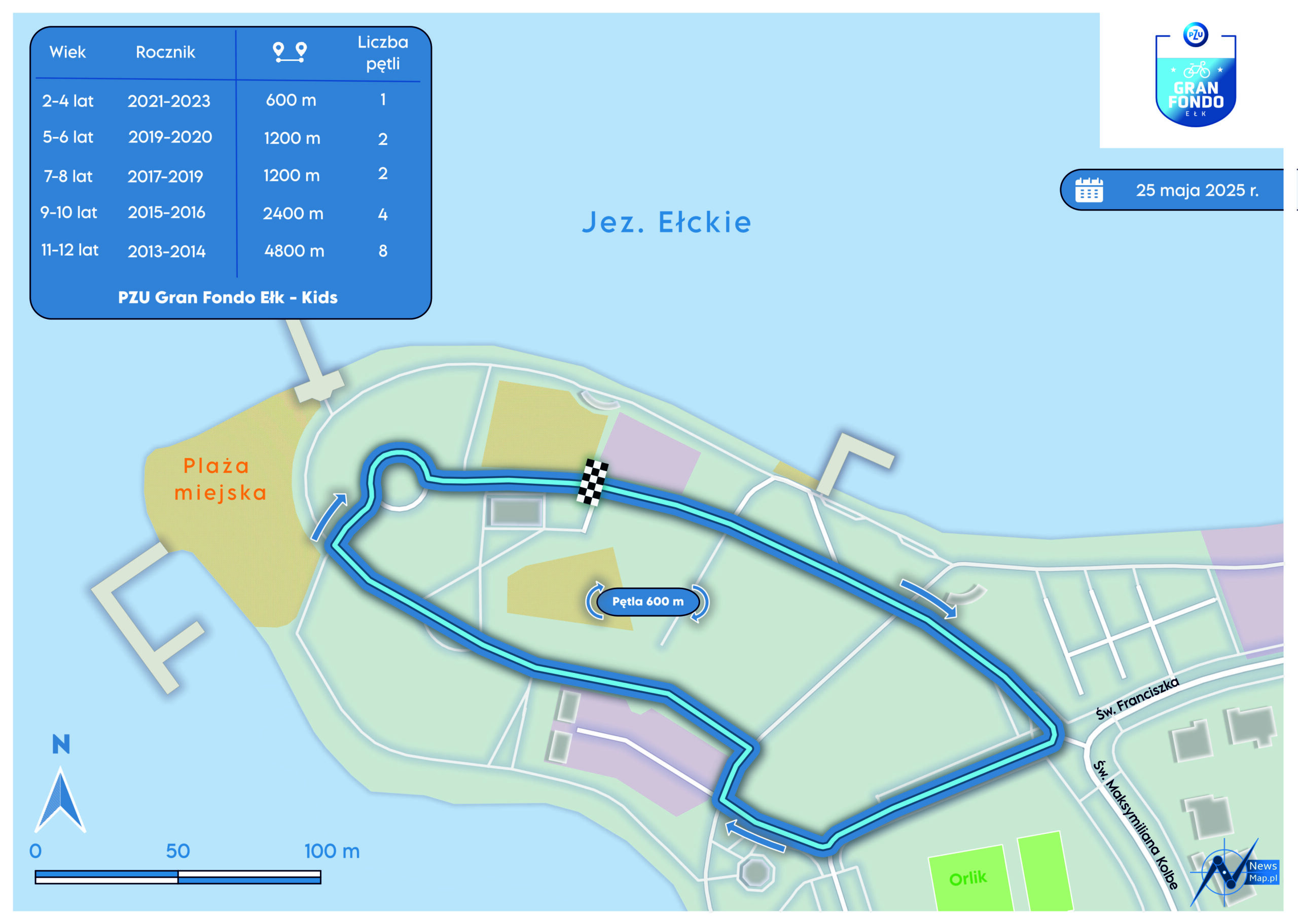 Trasa PZU Gran Fondo Kids Ełk 2025